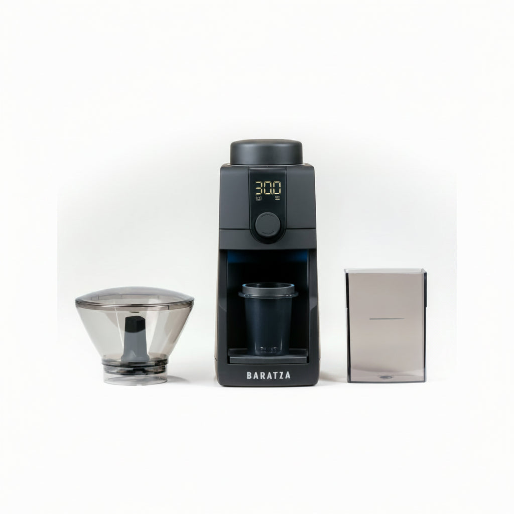 Baratza coffee grinder with accessories on a white background